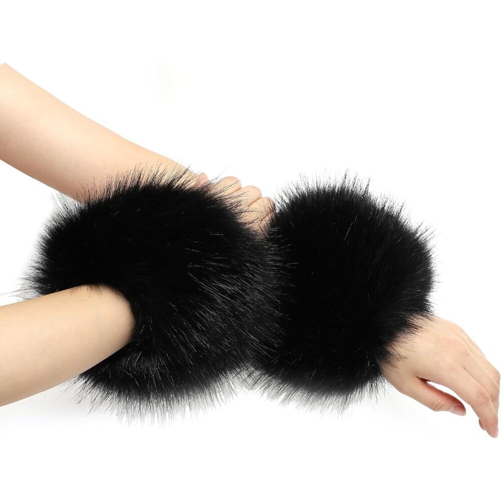 Women's Faux Fur Wrist Cuffs Fluffy Winter Arm Warmers Cozy Furry Accessories